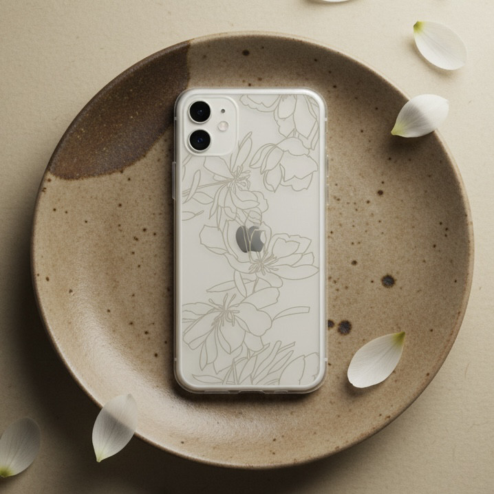 《 九里香 きゅうりこう 》ベージュ スマホケース iPhone対応｜透明 花柄 アートデザイン 全機種対応 プレゼント