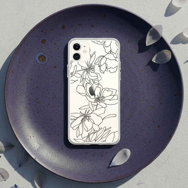 《 九里香 きゅうりこう 》ブラウン スマホケース iPhone対応｜透明 花柄 アートデザイン 全機種対応 プレゼント