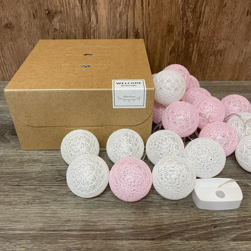 人感センサー ガーランドライト 桃白 コットンボール ウェルカムライト