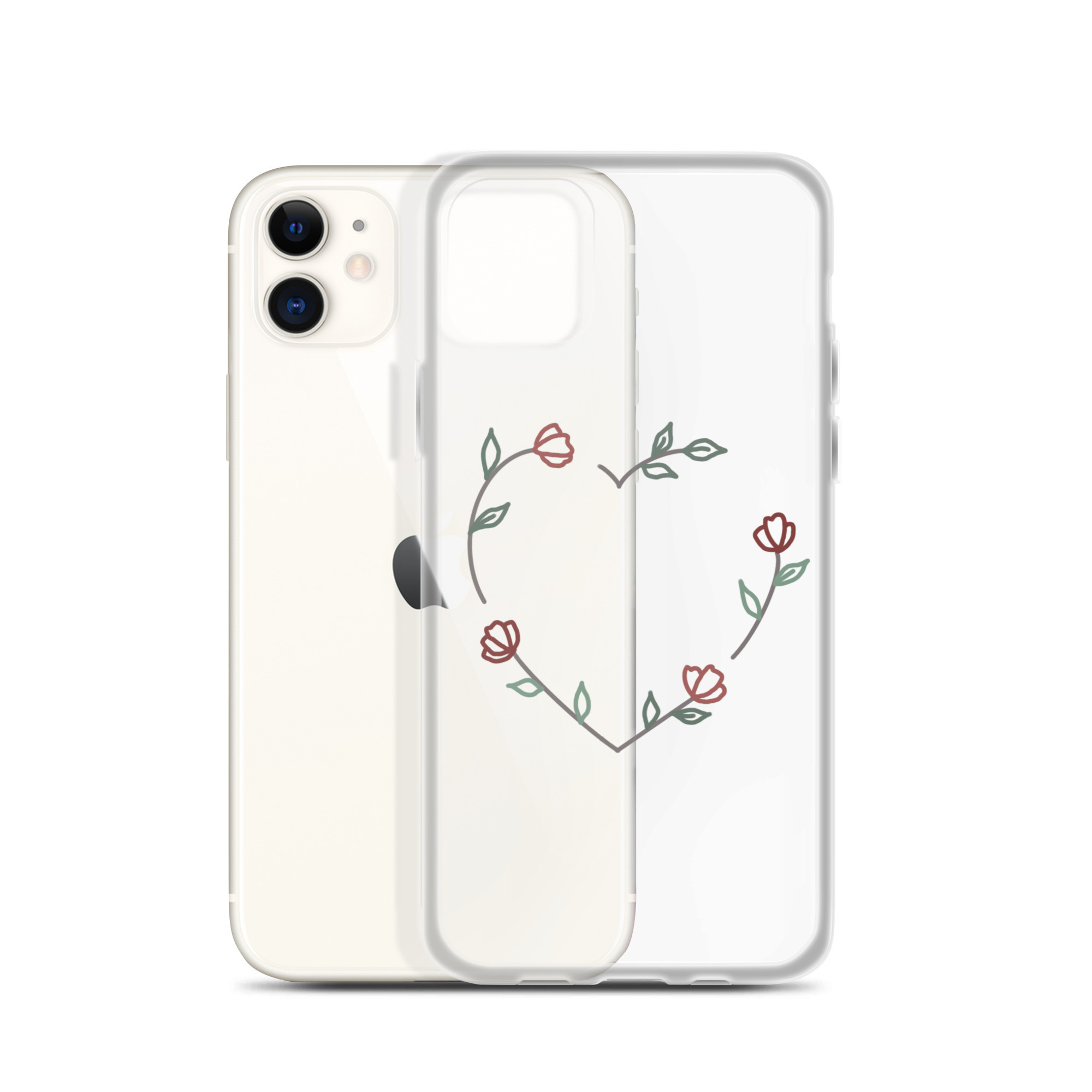 《 芽恋 めれん 》レッド スマホケース iPhone対応｜透明 花柄 アートデザイン 全機種対応 プレゼント