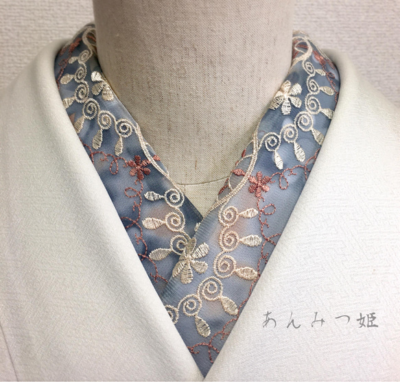 洗える刺繍半衿　霞チュール 1枚目の画像