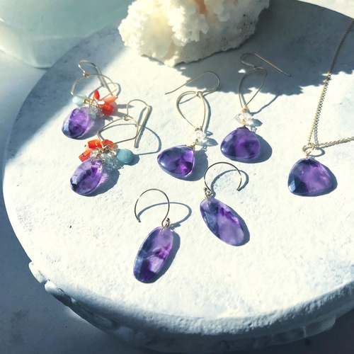 14kgfトラピッチェアメジストピアス/イヤリング ケシパール×トラピッチ