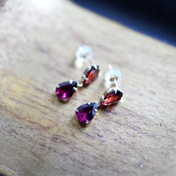 K18 Gold Drop Garnet &amp; Rhodolite Garnet 耳釘 一月生日石 第8張的照片