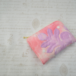 Ｌ字ファスナーミニ財布　春色ウルの小さいお財布【マチ付き】ハワイアンキルト 1枚目の画像