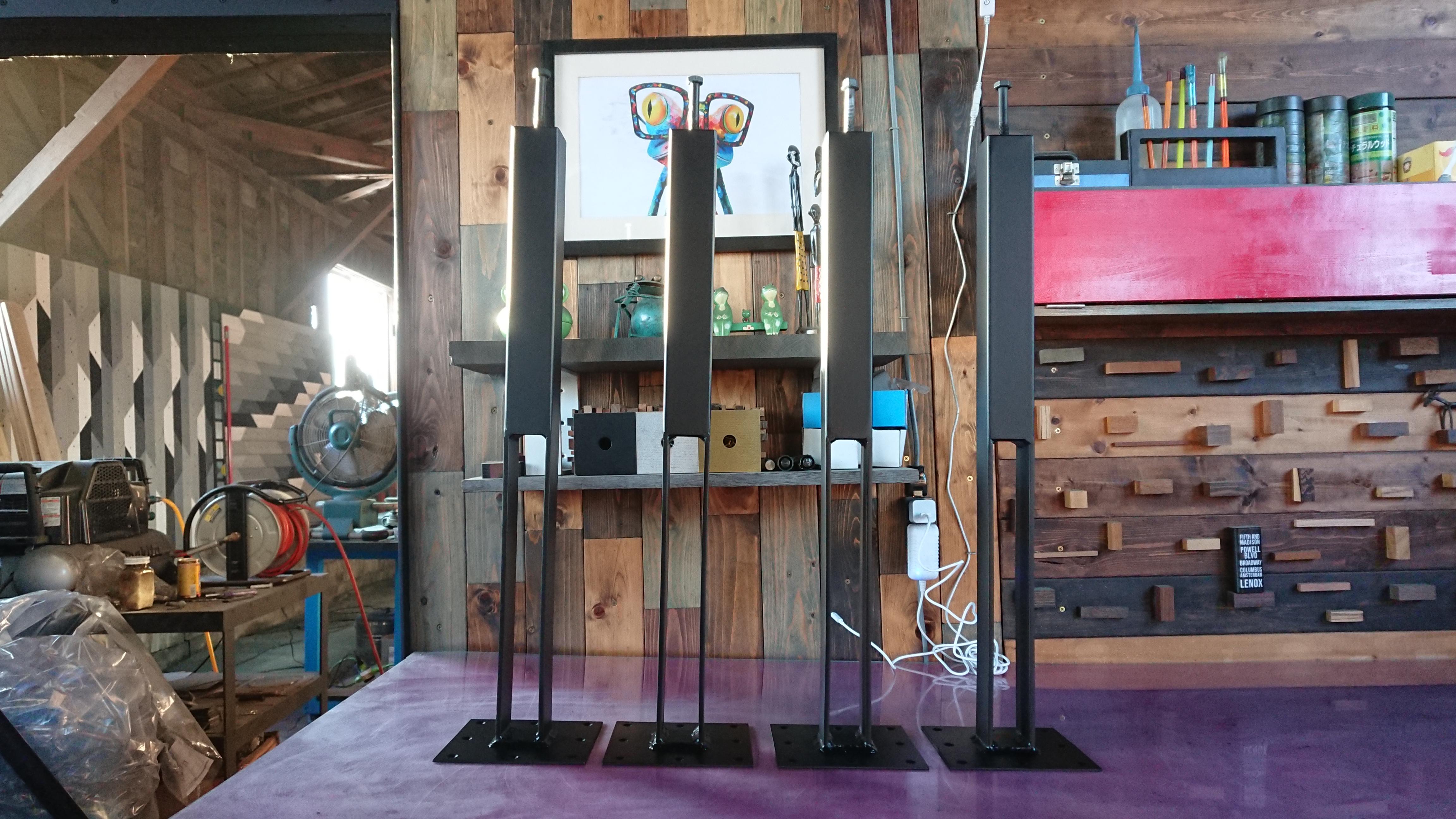 マットブラックでアイアンな極太＆フラット鉄脚♪ 50×50×650mm □型 4脚ver.