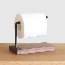 卓上で使えるトイレットペーパースタンド【ウォールナット×アイアン】卓上 トイレットペーパーホルダー ロールペーパーホルダ 1枚目の画像