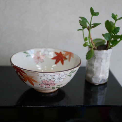 京焼・清水焼 ご飯茶碗 雲錦（桜と紅葉）サイズ：大 茶碗・めし