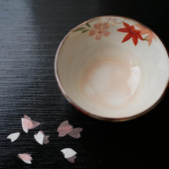 京焼・清水焼 ご飯茶碗　雲錦（桜と紅葉）サイズ：大 6枚目の画像