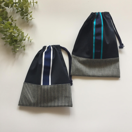 2色♪卒業まで使える 体操袋◼️NV/WH&BL◼️巾着 お着替袋