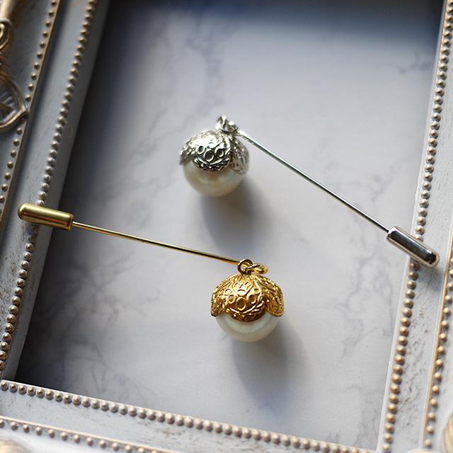 フランスヴィンテージ 蕾パールのブローチ（ゴールド／シルバー