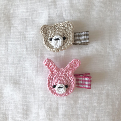 送料込み2つセット♩チェックリボンのうさぎとくまのベビーヘア 