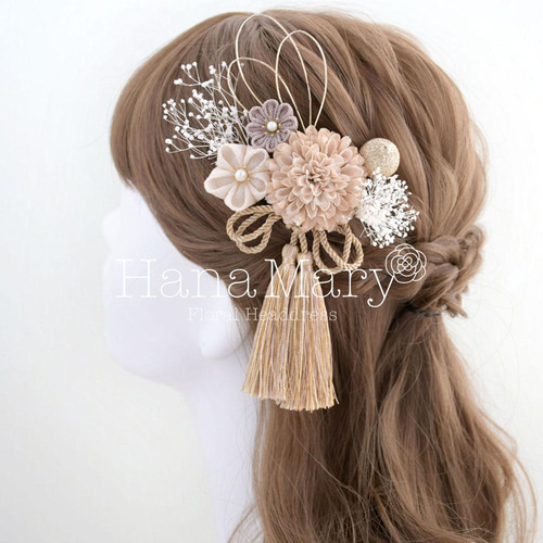 卒業式 成人式 髪飾り つまみ細工 七五三 水引き かすみ草