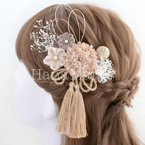 卒業式 成人式 髪飾り つまみ細工 七五三 水引き かすみ草