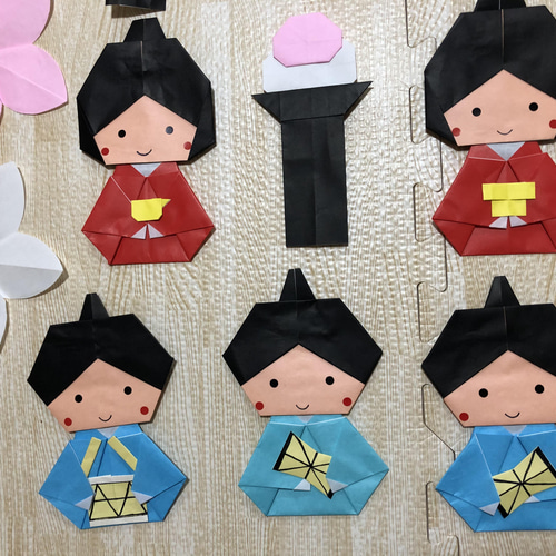 折り紙 壁面 ❁﻿ ひな祭り 3段飾り(桃の花あり)ver. その他素材 RIKAIP