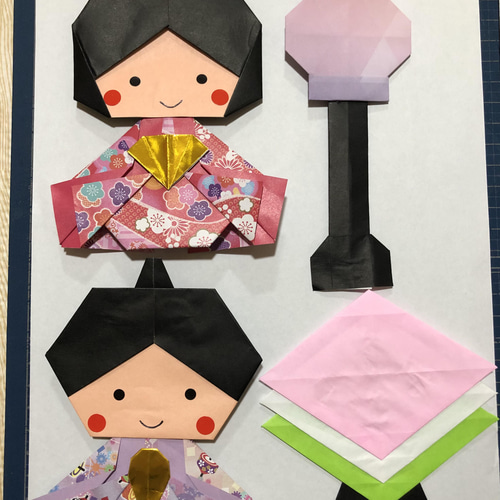 折り紙 壁面 ❁﻿ ひな祭り 3段飾り(桃の花あり)ver. その他素材 RIKAIP