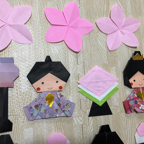 折り紙 壁面 ❁﻿ ひな祭り 3段飾り(桃の花あり)ver. その他素材 RIKAIP