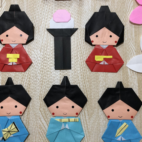 折り紙 壁面 ❁﻿ ひな祭り 3段飾り(桃の花あり)ver. その他素材 RIKAIP