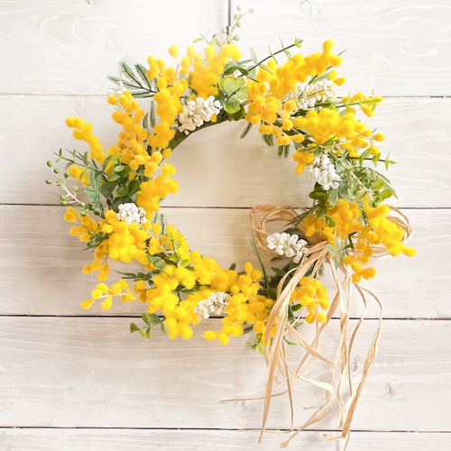春待ち　パールアカシアとラナンキュラスのリース 春待ちパールアカシアとラナンキュラスのリース