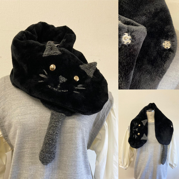 促銷價 ★ Resale x 3 最強蓬鬆保暖❤️ 舒緩貓毛圍巾（黑色） 第2張的照片