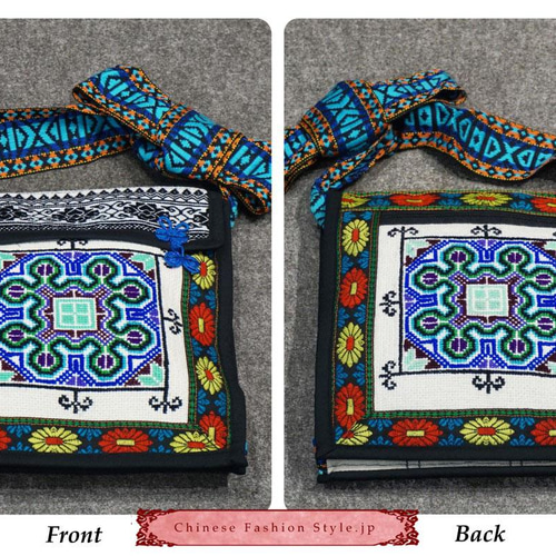 オリエンタルシックな手作り、刺繍入り花柄のショルダーバッグ#101