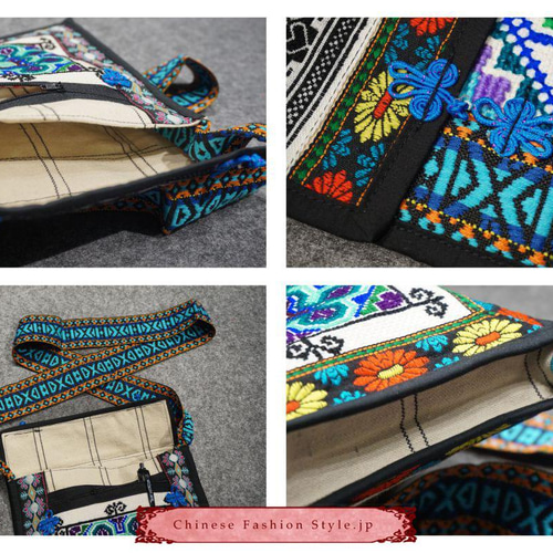 ショルダーバッグ ハンドメイド オリエンタルシックな手作り、刺繍入り花柄のショルダーバッグ#102