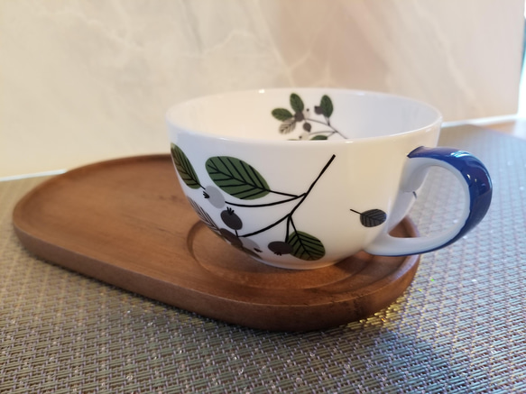 北欧柄のスープカップ 木製プレート付き】 お椀・ボウル・鉢