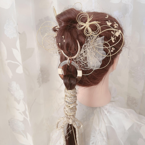 I’LL BE LATE♥️髪飾り♡卒業式♡結婚式♡ブライダル♡成人式♡前撮り ポニーテールリング☆金箔ヘア✨水引✨ヘッドドレス☆結婚式