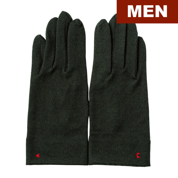 メンズ 男性 手袋 プレゼント 1118 フォレストグリーン／スマホタッチポイント付／ウール100%／シンプルデザイン 2枚目の画像