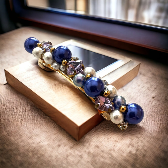 深みブルーのパールビジューバレッタ バレッタ CrownHeart 通販  