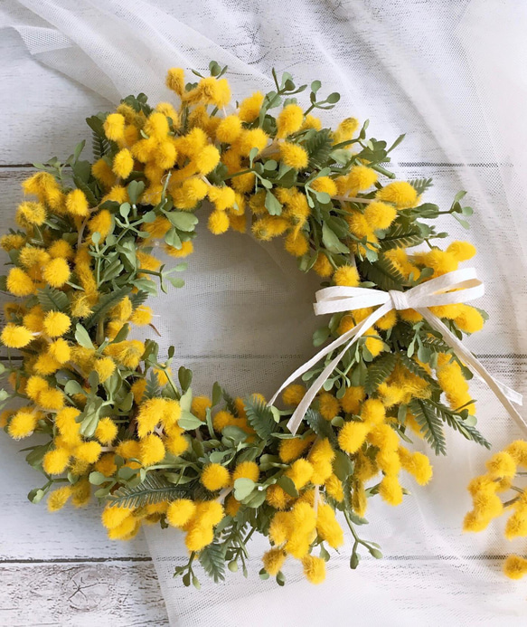 ミモザのミニリース17cm《アーティフィシャルフラワー》 リース 花maru