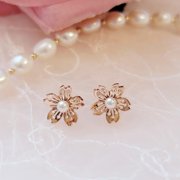 桜 貝パールピンクゴールド ピアス H-180PG ピアス（スタッド