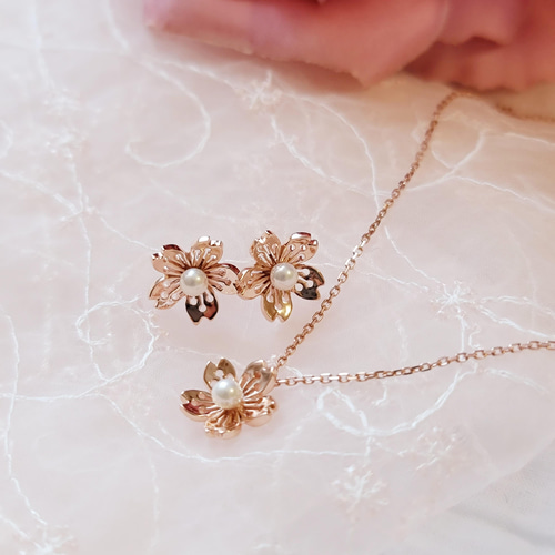 桜 貝パールピンクゴールド ピアス H-180PG ピアス（スタッド