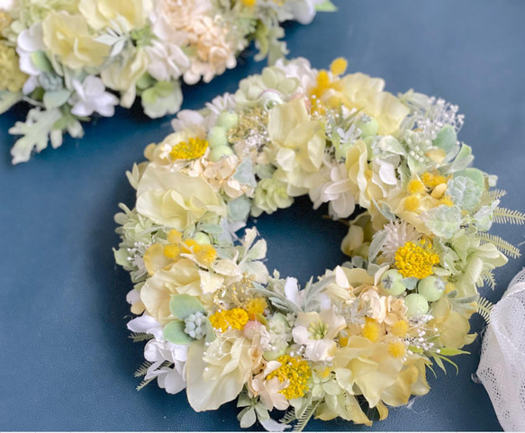 スイートピーとミモザのふんわりリース アートフラワー my craft 通販