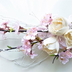 桜とピオニーの白枝入りブーケ&スワッグ 白×ピンク 9枚目の画像