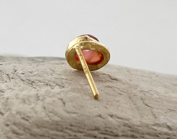 【翻譯特價】k24 Pink Spinel Stud 純金粉色尖晶石耳釘（一耳） 第6張的照片