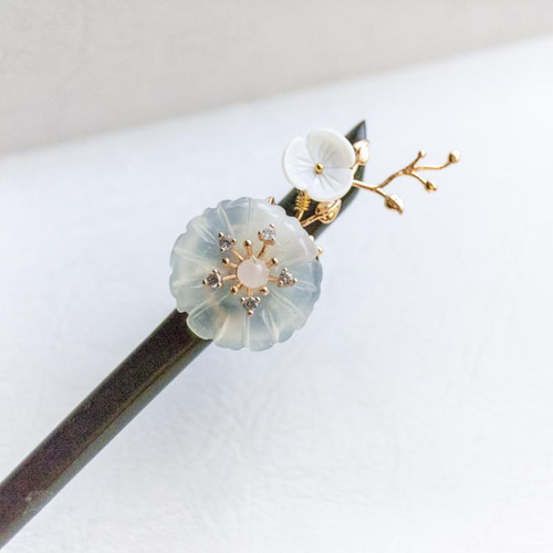 アンティーク調 ハンドメイド 天然石 かんざし 花月のかんざし＊天然石＊蝶貝＊簪＊着物和装 かんざし