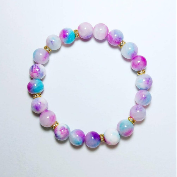 キャンディジェイドのブレスレット*パープル×ピンク×ライトブルー  