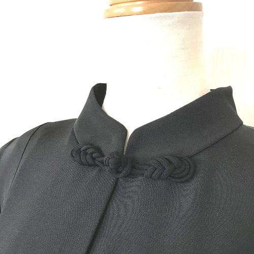 ロングコート地 一刀彫 ふくら雀 黒地 正絹 反物 WOMEN