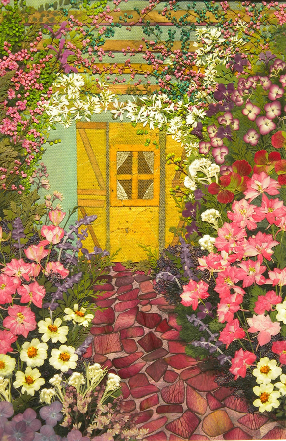 押し花アート　花園のエントランス　～　春バージョン　（押し花絵） 2枚目の画像