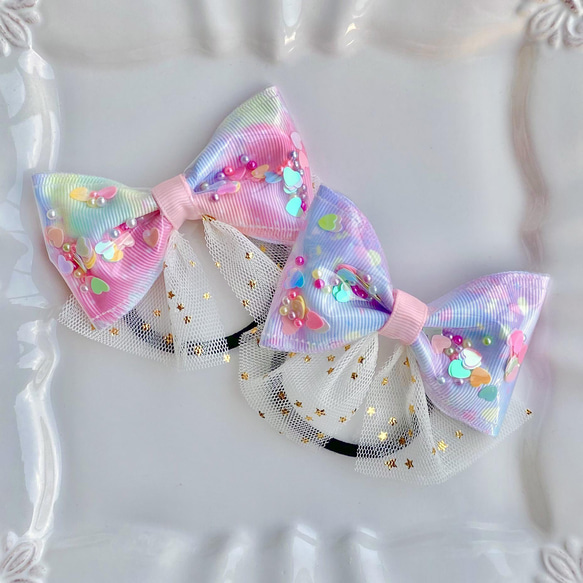 ゆめかわリボン(チュール付き) ヘアゴム Elie's Handmade Shop