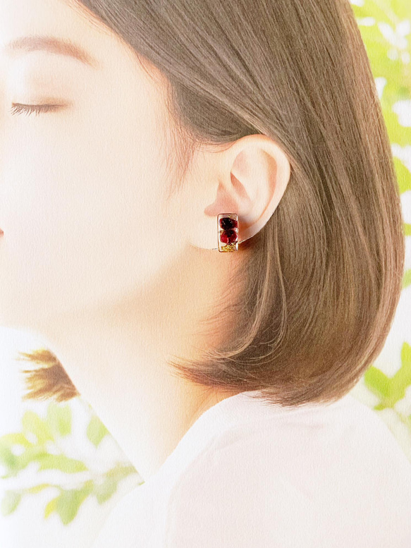 男女皆宜 [一月生日石] Effort valuate Garnet Stud Resin Resin Earrings Men 第11張的照片