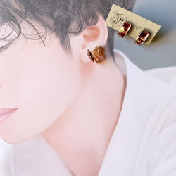 男女皆宜 [一月生日石] Effort valuate Garnet Stud Resin Resin Earrings Men 第12張的照片