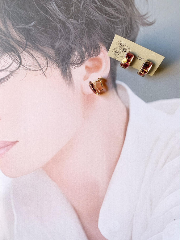 男女皆宜 [一月生日石] Effort valuate Garnet Stud Resin Resin Earrings Men 第12張的照片