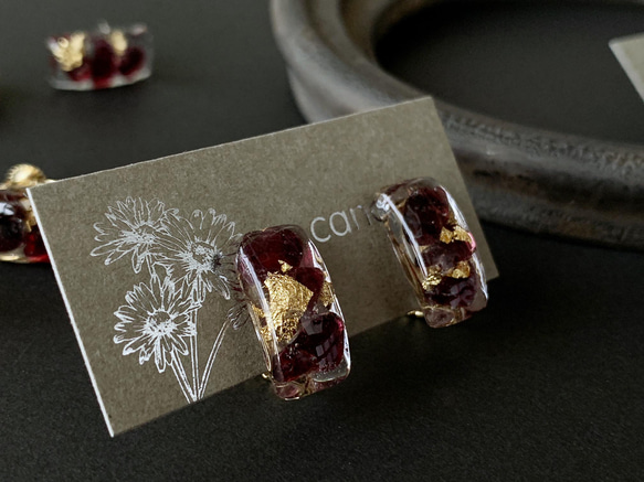 男女皆宜 [一月生日石] Effort valuate Garnet Stud Resin Resin Earrings Men 第9張的照片