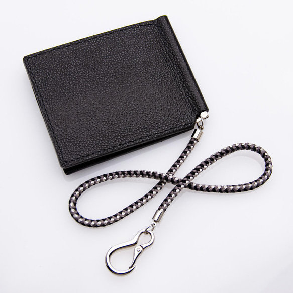 姫路黒桟革を使ったマネークリップ 組紐とのコンビで ブラック