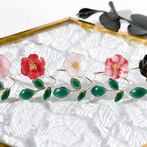 bloom- Camellia 選べるカラー◎椿のワイヤーリング(フォークリング