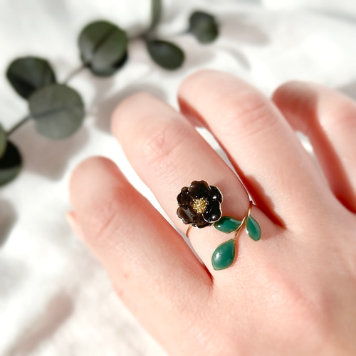 bloom- Camellia 選べるカラー◎椿のワイヤーリング(フォークリング