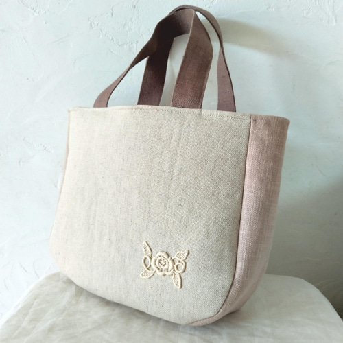 パッチワーク*アンティークレース*リネン*バッグ トートバッグ linge 