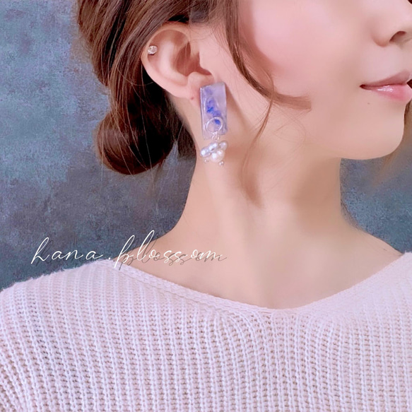 glass flat rectangle nuance very peri Earrings 9枚目の画像