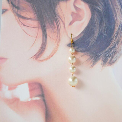 コットンパール ピアス】パールピアス 不揃い 4粒 イヤリング 卒業式 